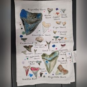 Flour sack tea towel shark tooth art